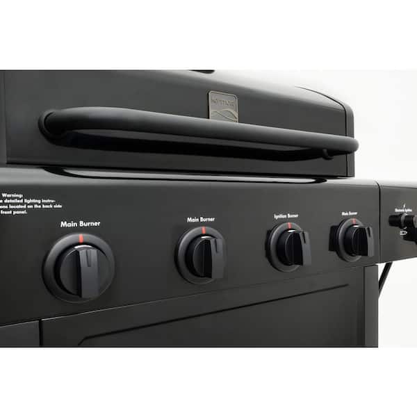 Kenmore 4 Burner Open Cart Propane Gas BBQ Grill with Side Burner, Black