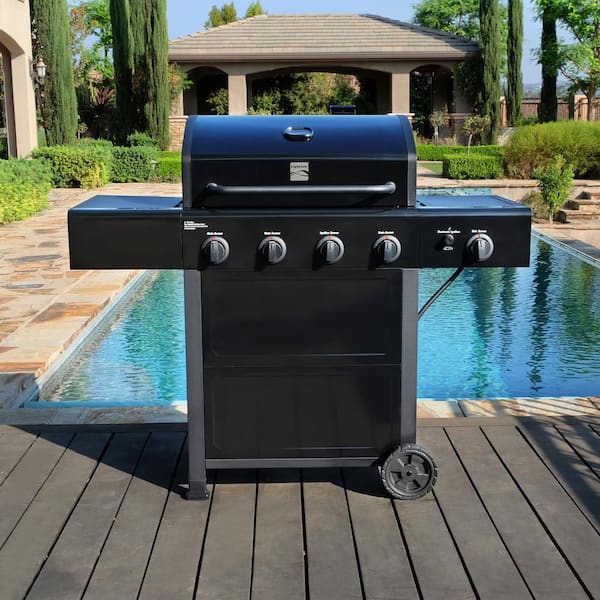 Kenmore 4 Burner Open Cart Propane Gas BBQ Grill with Side Burner, Black