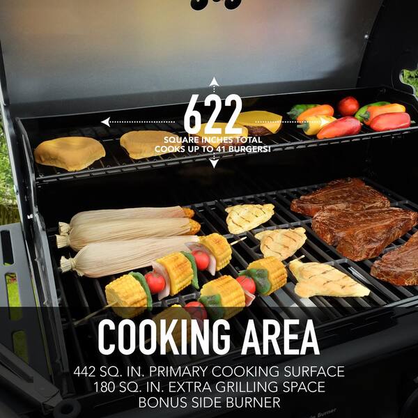 Kenmore 4 Burner Open Cart Propane Gas BBQ Grill with Side Burner, Black