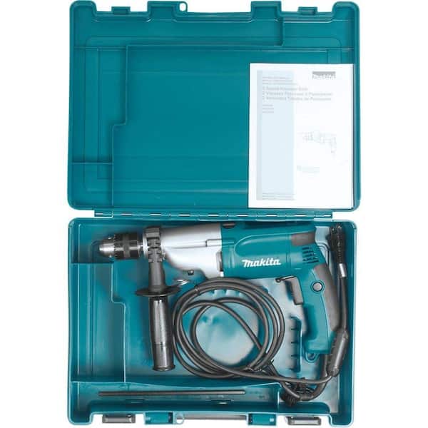 6.6 Amp 1/2 in. Corded Variable Speed Hammer Drill with Torque Limiter Side Handle Depth Gauge Chuck Key Hard Case