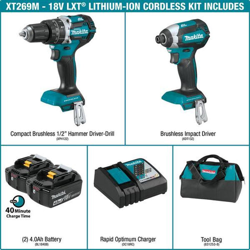 18V LXT Lithium-Ion Brushless Cordless 2-Pc. Combo Kit (4.0Ah) with bonus 18V LXT 1/2 in. Brushless Hammer Driver-Drill
