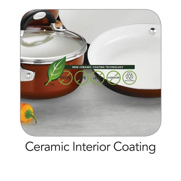 Style Ceramica 10-Piece Aluminum Ceramic Nonstick Cookware Set in Metallic Copper