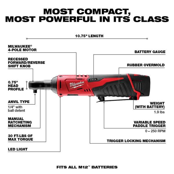 M12 12V Lithium-Ion Cordless 1/4 in. Ratchet and 3/8 in. Ratchet Combo Kit (2-Tool) W/ (2) 2.0Ah Batteries