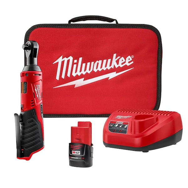 M12 12V Lithium-Ion Cordless 3/8 in. Ratchet Kit with One 1.5 Ah Battery, Charger and Tool Bag