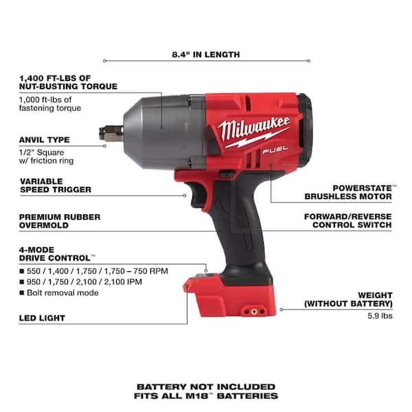 M18 FUEL 18V Lithium-Ion Brushless Cordless 1/2 in. Impact Wrench with Friction Ring (2-Tool)