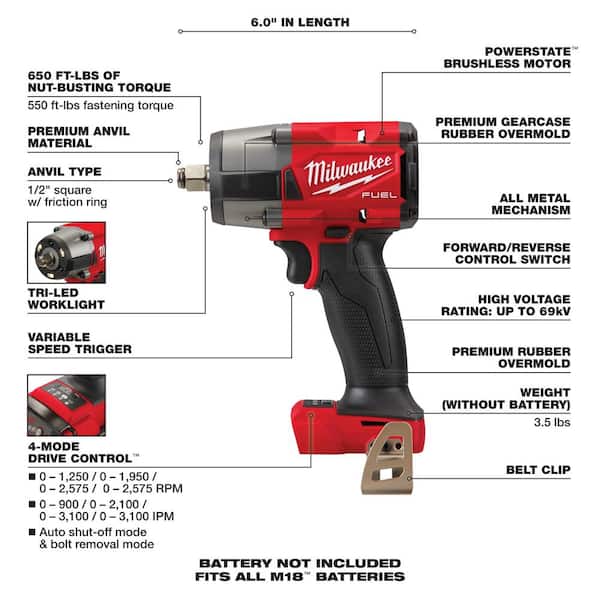M18 FUEL GEN-2 18V Lithium-Ion Mid Torque Brushless Cordless 3/8 in. and 1/2 in Impact Wrench (2-Tool)