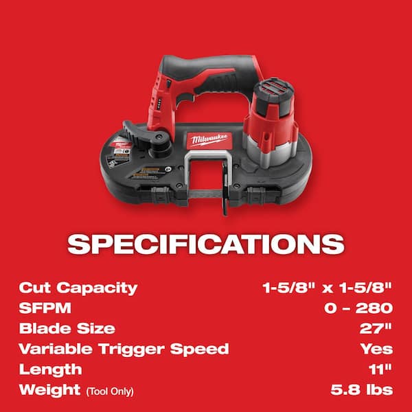 M12 12V Lithium-Ion Cordless Sub-Compact Band Saw and 3/8 in. Ratchet Combo Kit W/ (1) 2.0Ah Battery and Charger