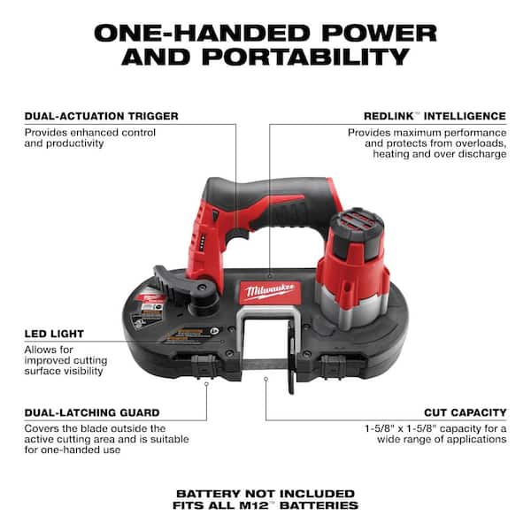 M12 12V Lithium-Ion Cordless Sub-Compact Band Saw and 3/8 in. Ratchet Combo Kit W/ (1) 2.0Ah Battery and Charger