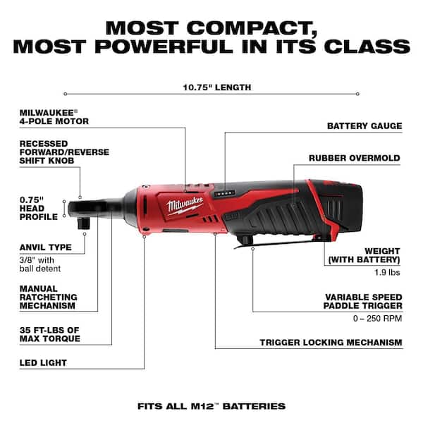 M12 FUEL 12V Lithium-Ion Brushless Cordless 4-in-1 Installation 3/8 in. Drill Driver Kit W/ M12 3/8 in. Ratchet
