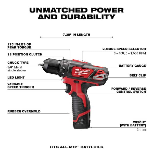 M12 12V Lithium-Ion Cordless Drill Driver/Impact Driver Combo Kit (2-Tool) with SHOCKWAVEDriver Bit Set (50-Piece)