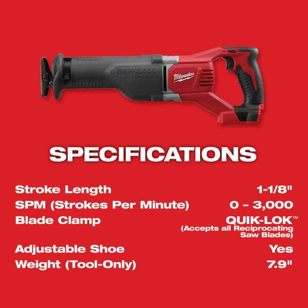 M18 18V Lithium-Ion Cordless SAWZALL Reciprocating Saw with SAWZALL Blade Set (18-Piece)