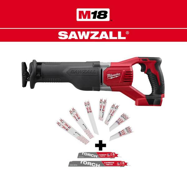 M18 18V Lithium-Ion Cordless SAWZALL Reciprocating Saw with SAWZALL Blade Set (18-Piece)