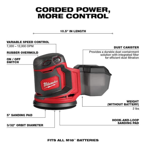 M18 18V Lithium-Ion Cordless Drill Driver/Impact Driver/Reciprocating Saw Combo Kit (3-Tool) W/ Random Orbit Sander