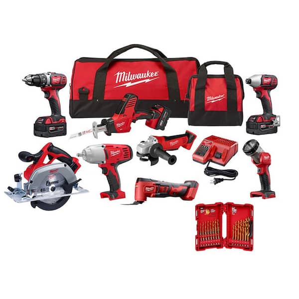 M18 18V Lithium-Ion Cordless Combo Kit (8-Tool) with Titanium Drill Bit Set (23-Piece)