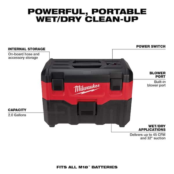 M18 18V Lithium-Ion Cordless Combo Tool Kit (4-Tool) w/ Wet/Dry Vacuum and Additional 5.0Ah Battery