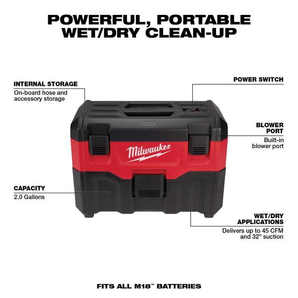 M18 18V Lithium-Ion Cordless Combo Tool Kit (6-Tool) with Two M18 Wet/Dry Vacuums