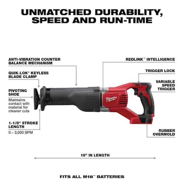 M18 18V Lithium-Ion Cordless Combo Tool Kit (6-Tool) with Two 3.0 Ah Batteries, 1 Charger, 1 Tool Bag