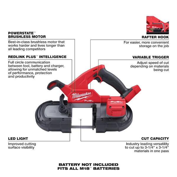 M18 FUEL GEN-2 18V Lithium-Ion Brushless Cordless SAWZALL Reciprocating Saw with Compact Bandsaw (Tool-Only)