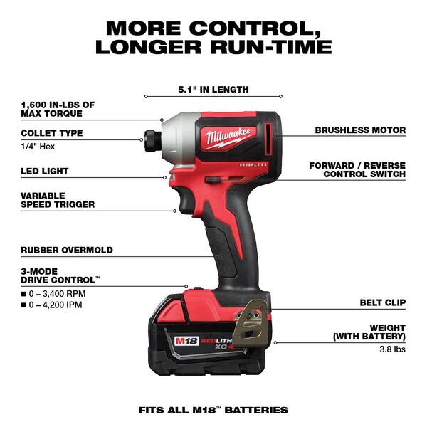 M18 18V Lithium-Ion Brushless Cordless Compact Hammer Drill/Impact Combo Kit (2-Tool) with (2) 4.0Ah Batteries, Bag