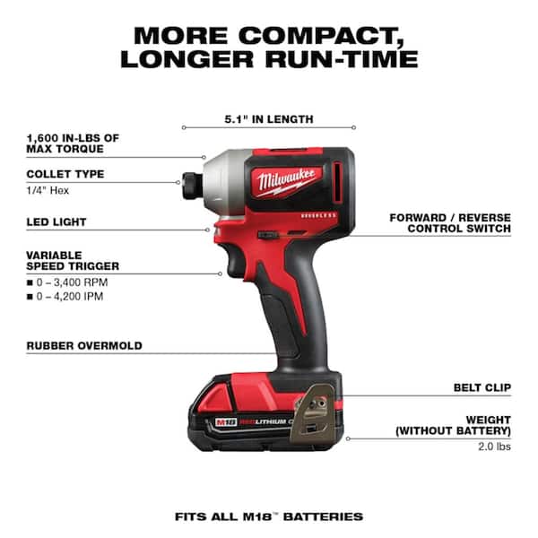 M18 18V Lithium-Ion Brushless Cordless Hammer Drill/Impact Combo Kit (2-Tool) with 2 Batteries, Charger and Bag