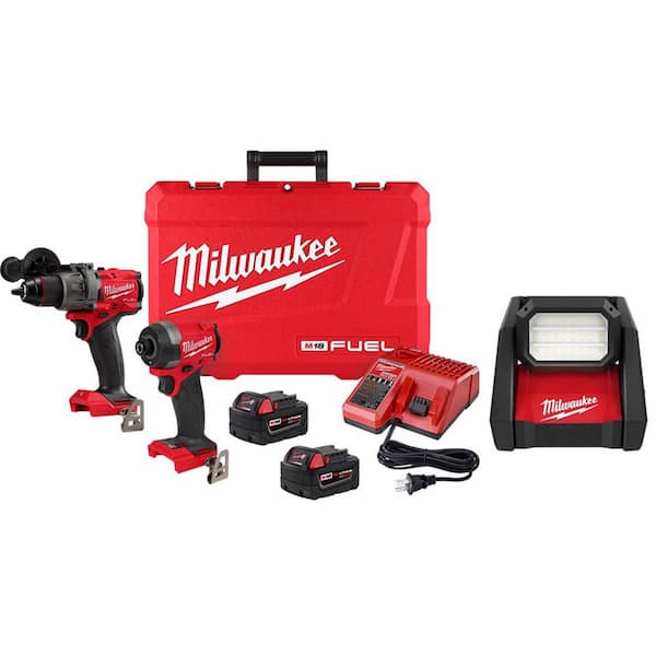 M18 FUEL 18-Volt Lithium Ion Brushless Cordless Combo Kit (2-Tool) with 2 Batteries, Charger and AC/DC LED Flood Light