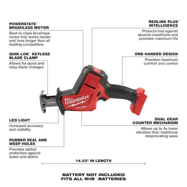 M18 FUEL 18-Volt Lithium-Ion Brushless Cordless Hammer Drill/HACKZALL/Impact Driver Combo Kit 3-Tool with (4) Batteries