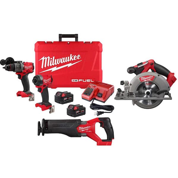 M18 FUEL 18-Volt Lithium Ion Brushless Cordless Combo Kit 4-Tool with Two 5.0 Ah Batteries, 1 Charger 1-Tool Bag