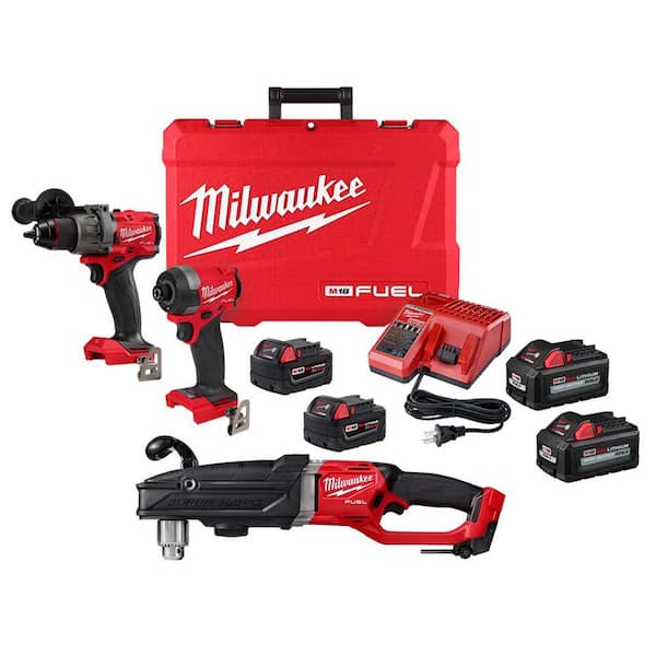 M18 FUEL 18-Volt Lithium-Ion Brushless Cordless Hammer Drill/Right Angle Drill/Impact Driver Combo Kit (3-Tool)
