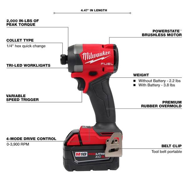 M18 FUEL 18-Volt Li-Ion Brushless Cordless Hammer Drill and Impact Driver Combo Kit (2-Tool) w/4 Batteries & Work Light