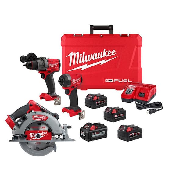M18 FUEL 18-Volt Li-Ion Brushless Cordless Hammer Drill and Impact Driver Combo Kit (2-Tool) w/4 Batteries and Circ Saw