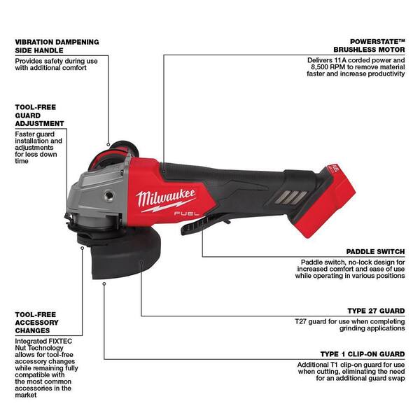 M18 FUEL 18-Volt Li-Ion Brushless Cordless Hammer Drill and Impact Driver Combo Kit (2-Tool) with 4 Batteries & Grinder