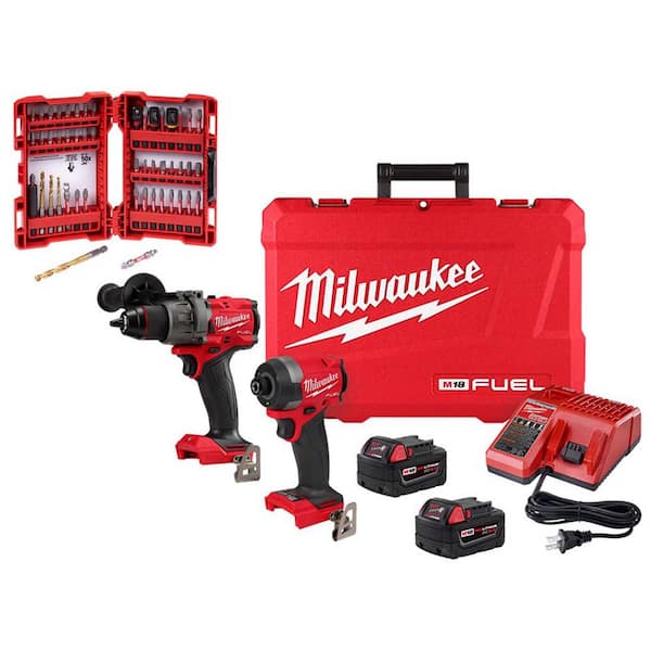 M18 FUEL 18-Volt Brushless Cordless Hammer Drill & Impact Driver Combo Kit (2-Tool) with SHOCKWAVE Bit Set (50-Piece)