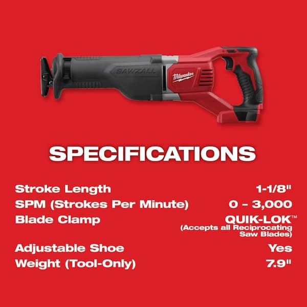 M18 18V Lithium-Ion Cordless SAWZALL Reciprocating Saw with Two 3.0Ah Batteries