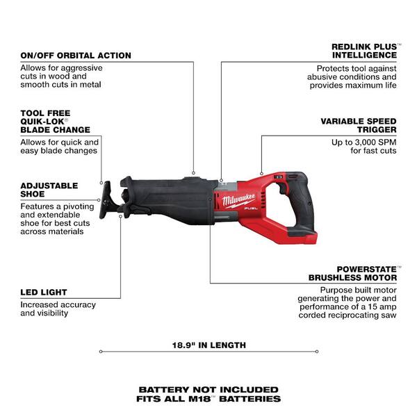 M18 FUEL 18V Lithium-Ion Brushless Cordless Super SAWZALL w/1 in. SDS Plus Rotary Hammer & 8.0ah Starter Kit