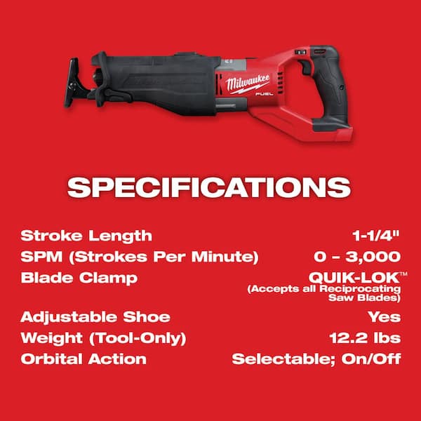 M18 FUEL 18V Lithium-Ion Brushless Cordless Super SAWZALL w/1 in. SDS Plus Rotary Hammer & 8.0ah Starter Kit