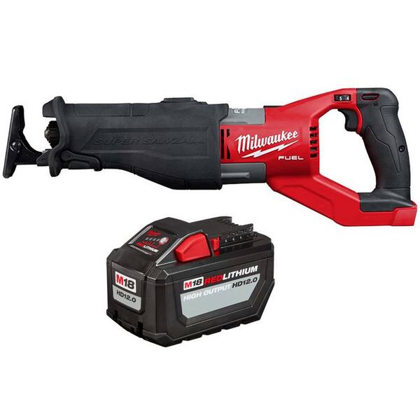 M18 FUEL 18V Lithium-Ion Brushless Cordless Super SAWZALL Orbital Reciprocating Saw & High Output 12.0Ah Battery