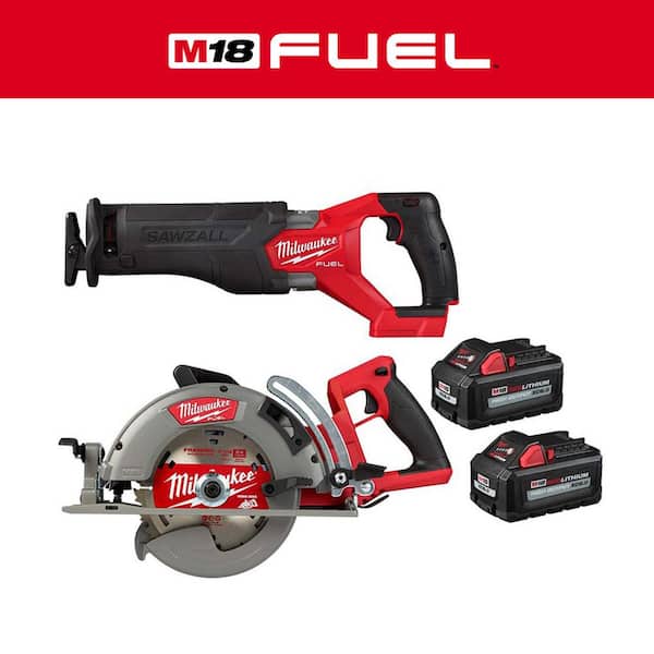 M18 FUEL 18-Volt Lithium-Ion Brushless Cordless SAWZALL w/7-1/4 in. Rear Handle Circ Saw, Two 6 Ah High Output Batteries