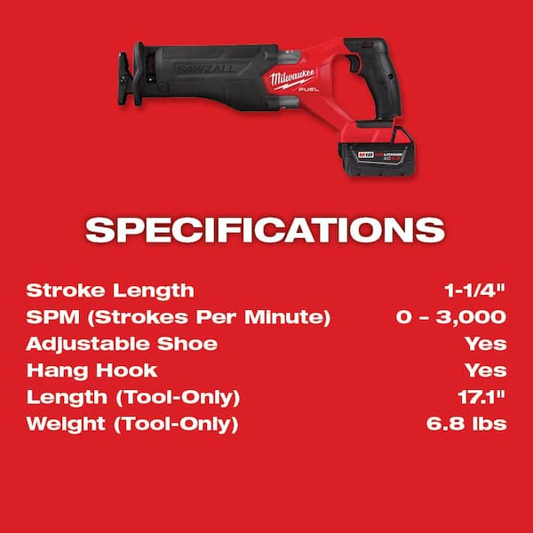 M18 FUEL 18V Lithium-Ion Brushless Cordless SAWZALL Reciprocating Saw Kit with Two 6.0Ah Batteries