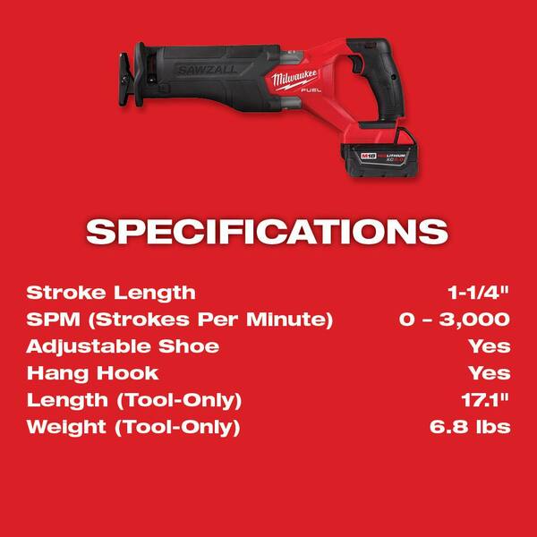 M18 FUEL 18V Lithium-Ion Brushless Cordless SAWZALL Reciprocating Saw Kit w/Two 5.0 Ah Batteries Charger & Hard Case