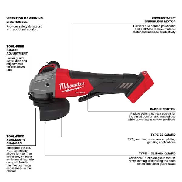 M18 FUEL 18V Lithium-Ion Brushless 1 in. Cordless SDS-Plus Rotary Hammer Kit with 4-1/2 in./5 in. Grinder