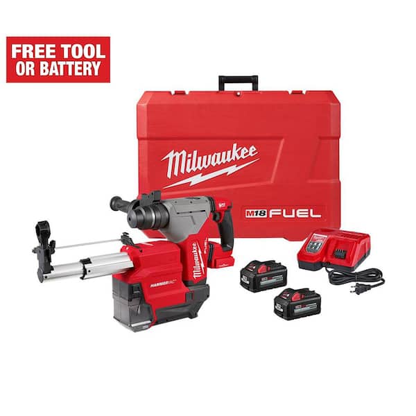 M18 FUEL 18V Lithium-Ion Brushless 1-1/8 in. Cordless SDS-Plus Rotary Hammer/Dust Extractor Kit, Two 6.0Ah Batteries