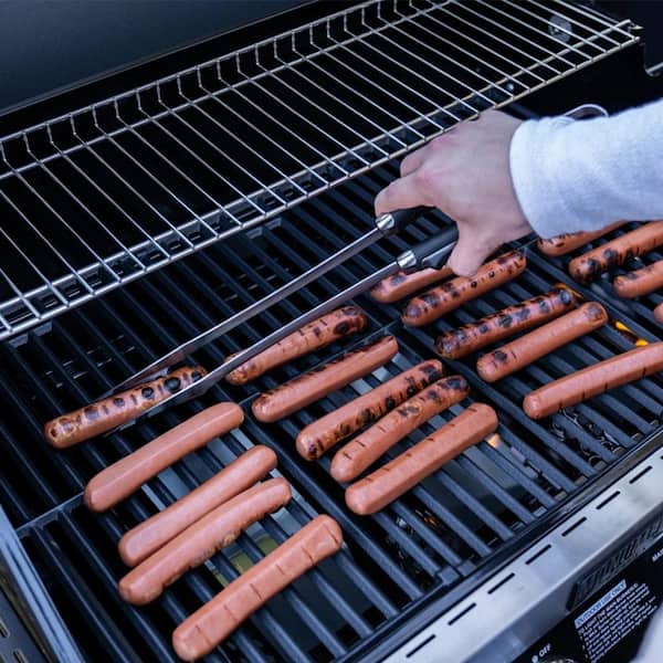 4-Burner Propane Gas Grill in Black with ClearView Lid, LED Controls, Side Burner and USB Light