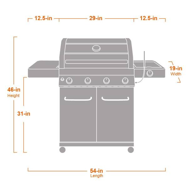 4-Burner Propane Gas Grill in Black with ClearView Lid, LED Controls, Side Burner and USB Light