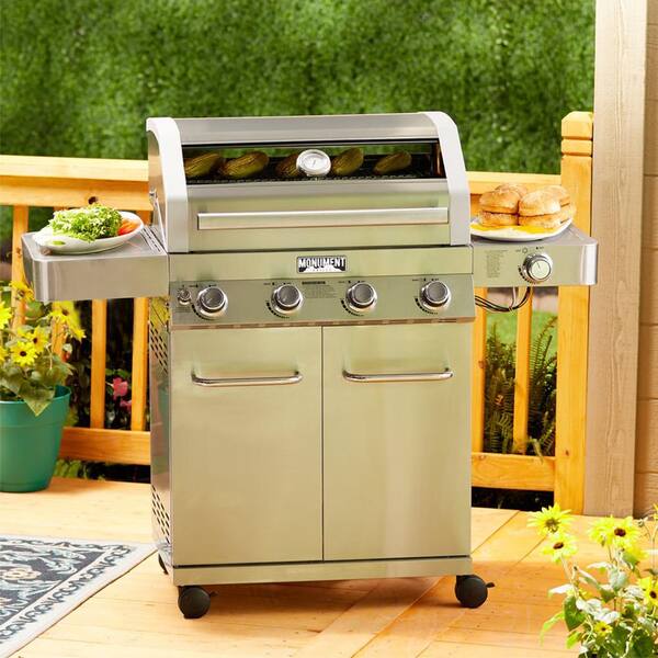 4-Burner Propane Gas Grill in Stainless with Clear View Lid, LED Controls and Side Burner