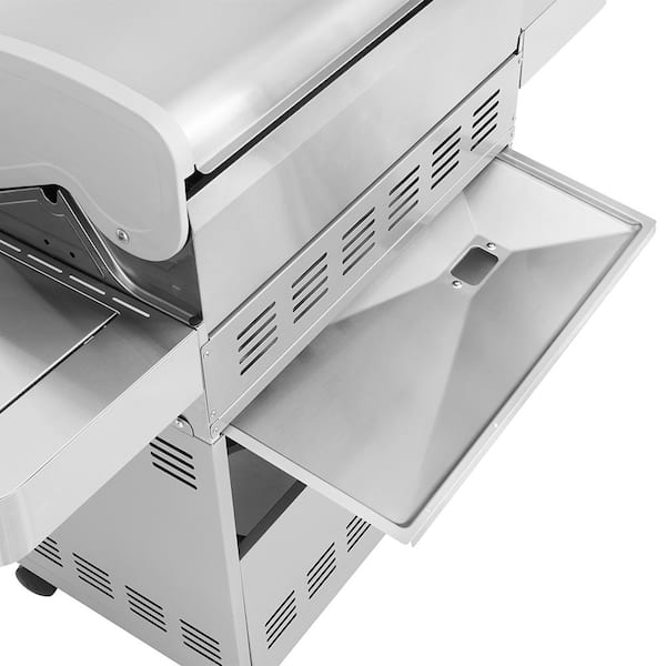 4-Burner Propane Gas Grill in Stainless with Clear View Lid, LED Controls and Side Burner