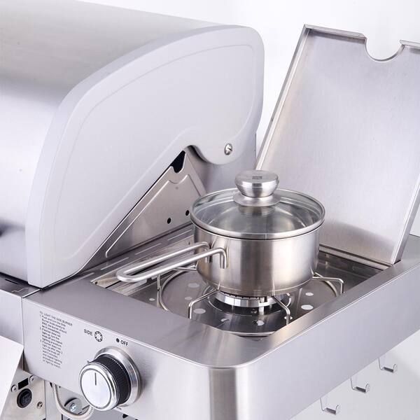 4-Burner Propane Gas Grill in Stainless with Clear View Lid, LED Controls and Side Burner