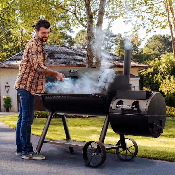 Longhorn Reverse Flow Offset Charcoal Smoker Grill in Black with 1,060 sq. in. Cooking Space