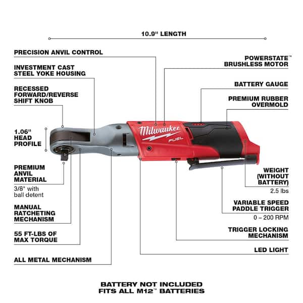 M12 FUEL 12-Volt Li-Ion Brushless Cordless Hammer Drill/Impact Driver/Impact Wrench/Ratchet Combo Kit (5-Tool)