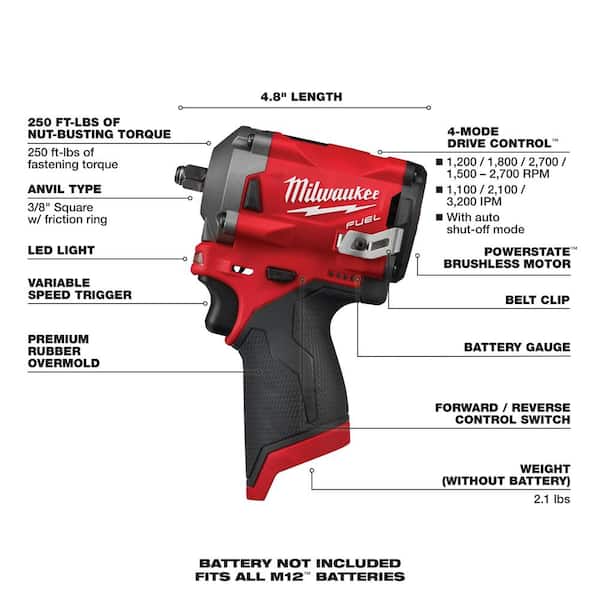 M12 FUEL 12-Volt Li-Ion Brushless Cordless Hammer Drill/Impact Driver/Impact Wrench/Ratchet Combo Kit (5-Tool)