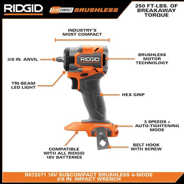 18V SubCompact Brushless 2-Tool Combo Kit with 3/8 in. Impact Wrench, 1/2 in. Impact Wrench, and FREE 4.0 Ah Battery